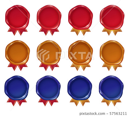 Sealing wax illustration_sealing stamp_red_ribbon_set 57563211