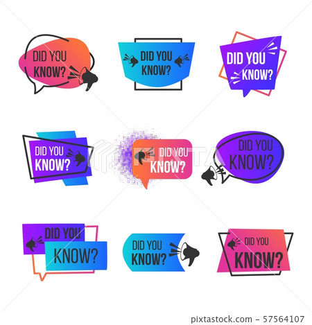 Did you know label set. Badge with megaphon social media faq banner. Vector thinking quiz geometric 57564107
