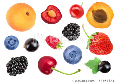 mix of different berry isolated on white background. Top view. Flat lay pattern 57564124