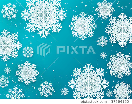 Paper flakes background. Christmas 3D winter poster with snow decoration elements. Vector design 57564160