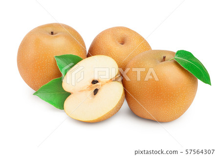 Fresh asian pear with leaf isolated on white background Fresh asian pear with leaf isolated on white background 57564307