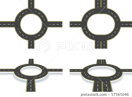 Road, highway, roundabout, top view and perspective view with shadow. Two-lane and four-lane roads 57565046
