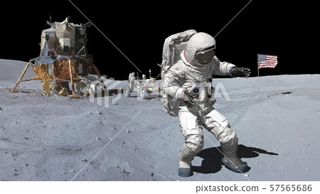 3D rendering. Dancing of Astronaut on the moon.. 57565686