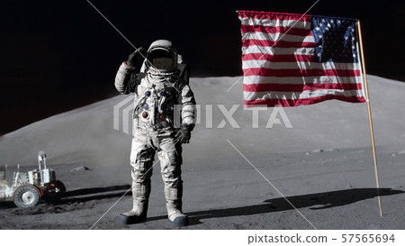 3D rendering. Astronaut saluting the American 57565694