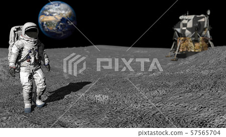 3D rendering. Astronaut walking on the moon. CG 57565704