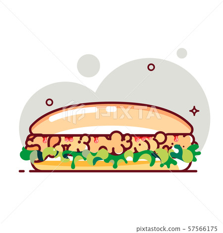 Big sandwich with tomato paste, chicken cutlet and salad. Colorful vector illustration. Big sandwich with tomato paste, chicken cutlet and salad. Colorful vector illustration. 57566175