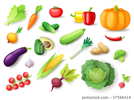 Colorful fresh vegetables set isolated, organic healthy food 57566414