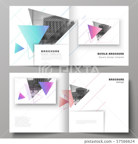 The vector illustration of editable layout of two covers templates for square design bifold brochure 57566624