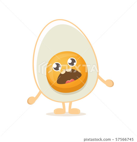 vector funny cartoon cute smiling tiny boiled egg character isolated on white background. Morning 57566745