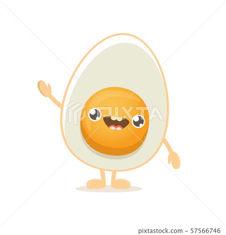 vector funny cartoon cute smiling tiny boiled egg character isolated on white background. Morning 57566746