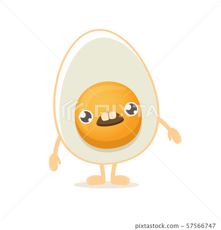 vector funny cartoon cute smiling tiny boiled egg character isolated on white background. Morning 57566747