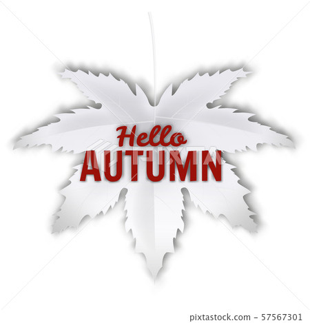 Hello Autumn fall leaf white monochrome. Autumn maple leaf isolated. Vector illustration Hello Autumn fall leaf white monochrome. Autumn maple leaf isolated. Vector illustration 57567301