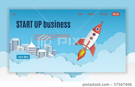 Startup landing. Mobil interface template of creative company project starting page vector website 57567406
