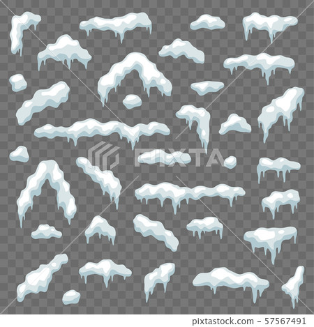 Snow caps. Winter snowy elements snowdrifts and snowflakes. Ice cap, snowballs christmas and new 57567491