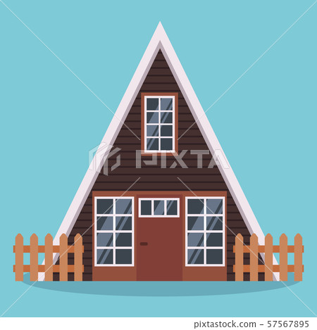 Isolated scandinavian country house in cartoon flat style. Isolated scandinavian country house in cartoon flat style. 57567895