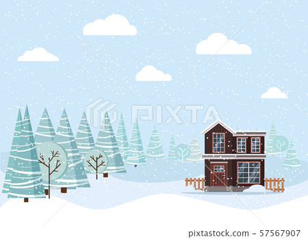 Winter landscape with country house, winter... - Stock Illustration ...
