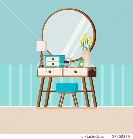 Vintage Woman Wood Dressing Table With Mirror Stock Vintage Woman Wood Dressing Table With