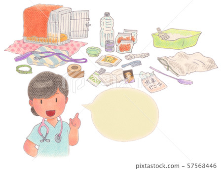 A woman explaining disaster prevention measures and preparations for pets A woman explaining disaster prevention measures and preparations for pets 57568446