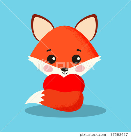 Sweet and cute fox with red heart isolatrd on blue background. Sweet and cute fox with red heart isolatrd on blue background. 57568457