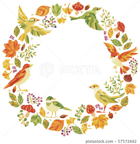 Illustration round frame of autumn leaves and... - Stock Illustration ...