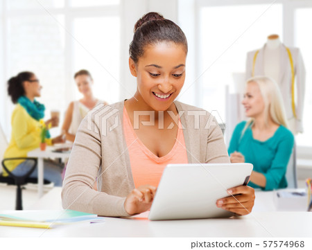 fashion designer with tablet computer over studio 57574968
