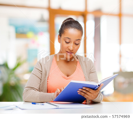 african american female student reading book 57574969