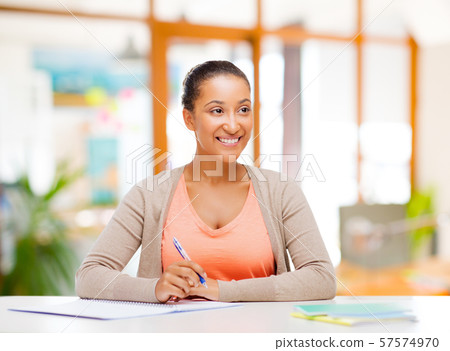 african american female student with notebook 57574970