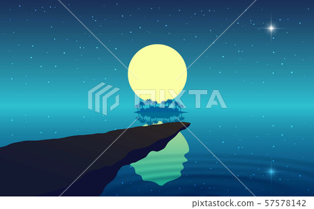 landscapeof cliff on the beach in full moon night 57578142