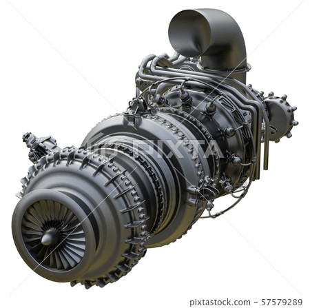 Gas turbine engine of power plant. 3d rendering Gas turbine engine of power plant. 3d rendering 57579289