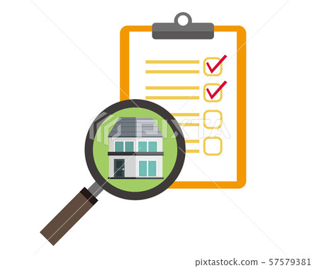 Magnifying glass house clipboard checkmark binder estimate assessment Magnifying glass house clipboard checkmark binder estimate assessment 57579381