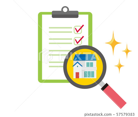 Magnifying glass house clipboard checkmark binder estimate assessment 57579383
