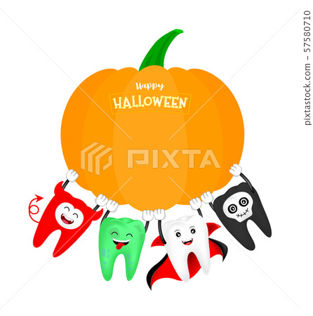 Halloween cartoon tooth set with pumpkin.  57580710