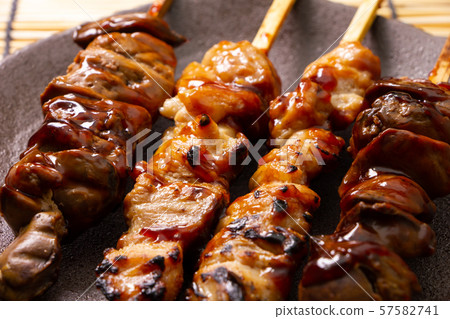 Assorted Yakitori (Tareyaki). (Chicken thigh, chicken liver) Assorted Yakitori (Tareyaki). (Chicken thigh, chicken liver) 57582741