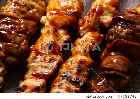 Yakitori (Tareyaki) assortment up. (Chicken thigh, chicken liver) Yakitori (Tareyaki) assortment up. (Chicken thigh, chicken liver) 57582742