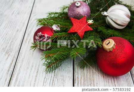 christmas balls and fir branch 57583192