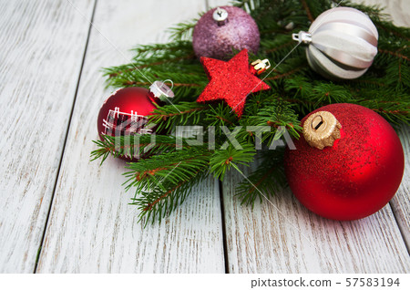 christmas balls and fir branch 57583194