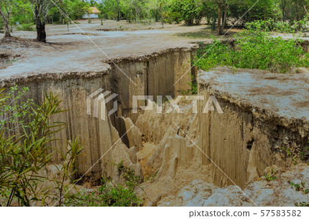 Beautiful Scenery of Water flows through the ground have erosion and collapse of the soil  into a  natural layer at Pong Yub,  Ratchaburi,Thailand Beautiful Scenery of Water flows through the ground have erosion and collapse of the soil  into a  natural layer at Pong Yub,  Ratchaburi,Thailand 57583582