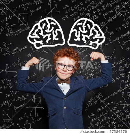 Science power concept. Happy little child Science power concept. Happy little child 57584376