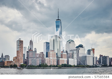 Manhattan skyline with stormy sky, USA. 57585564