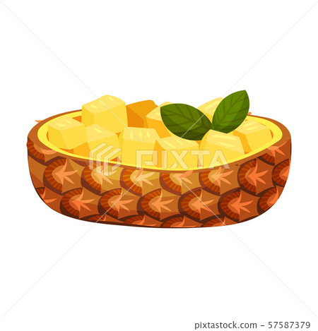 Half a pineapple with slices. Vector illustration on a white background. 57587379