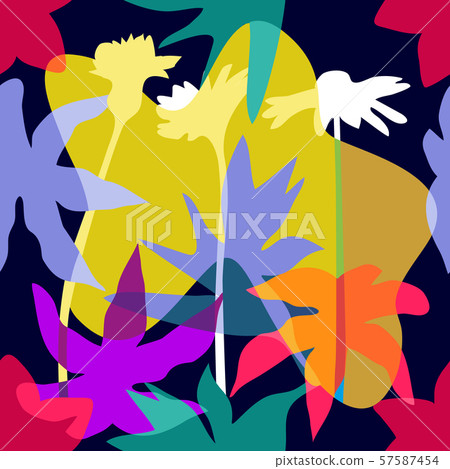 Seamless vector pattern with leaves and flowers. - Stock Illustration ...