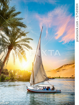 Nile River and Sailboat Nile River and Sailboat 57589904
