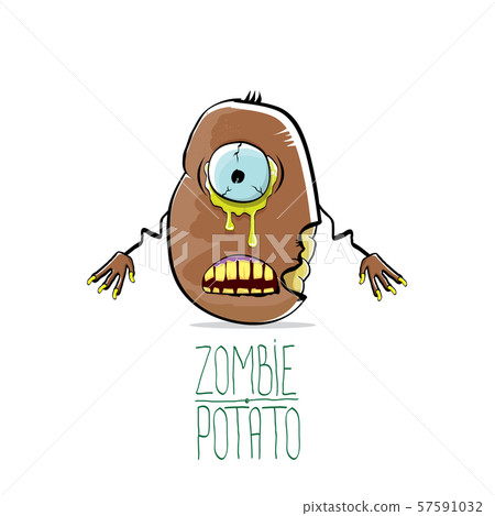 vector funny cartoon cute brown zombie potato isolated on white background. Halloween monster vector funny cartoon cute brown zombie potato isolated on white background. Halloween monster 57591032