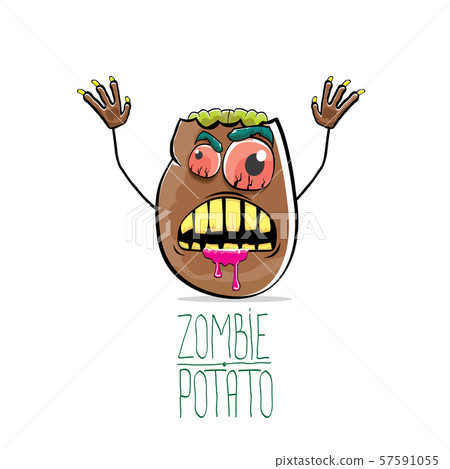 vector funny cartoon cute brown zombie potato isolated on white background. Halloween monster vector funny cartoon cute brown zombie potato isolated on white background. Halloween monster 57591055