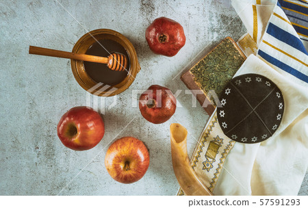 On the table in the synagogue are the symbols of On the table in the synagogue are the symbols of 57591293