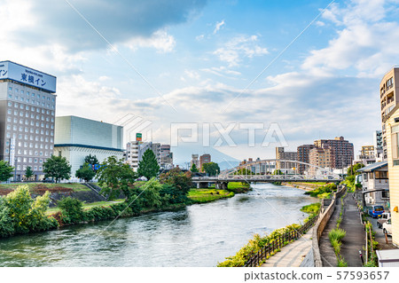 Summer in Morioka Urban landscape from unsettled bridge 57593657