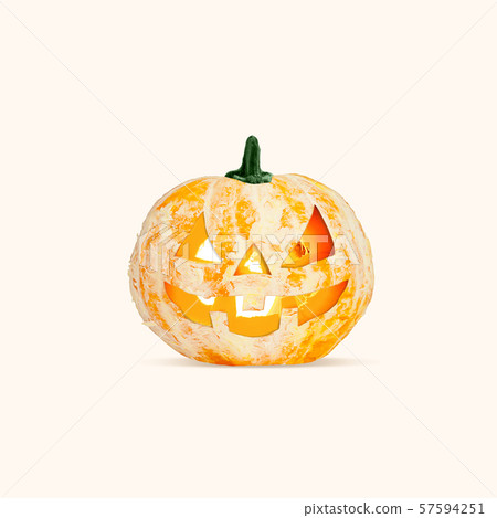 Scary pumpkin on yellow background, the night of fear Scary pumpkin on yellow background, the night of fear 57594251