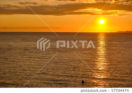 Sunset over Adriatic Sea with golden dramatic sky 57594474