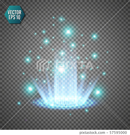Magic fantasy portal. Futuristic teleport. Light effect. Blue candles rays of a night scene with 57595000