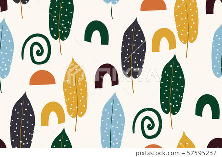 Abstract seamless pattern with autumn leaves. Hand drawn texture. Vector pattern. Vector 57595232